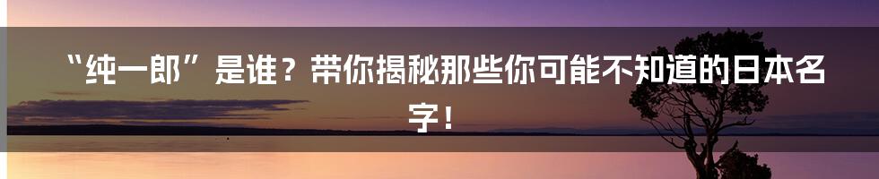 “纯一郎”是谁?带你揭秘那些你可能不知道的日本名字!