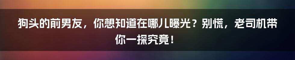 狗头的前男友,你想知道在哪儿曝光?别慌,老司机带你一探究竟!
