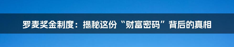 罗麦奖金制度：揭秘这份“财富密码”背后的真相