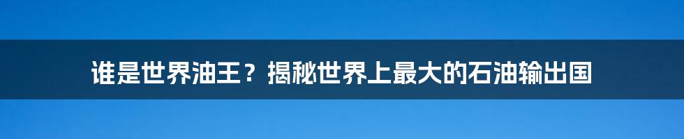 谁是世界油王?揭秘世界上最大的石油输出国