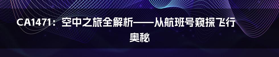 CA1471：空中之旅全解析——从航班号窥探飞行奥秘