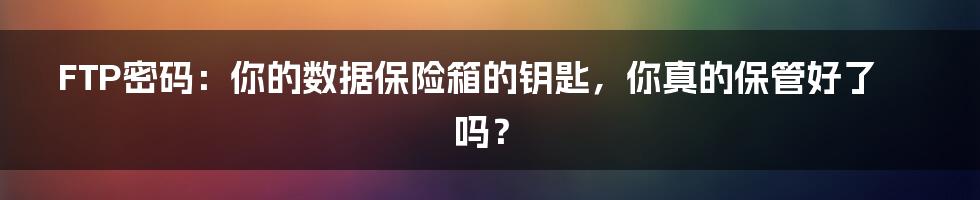 FTP密码:你的数据保险箱的钥匙,你真的保管好了吗?