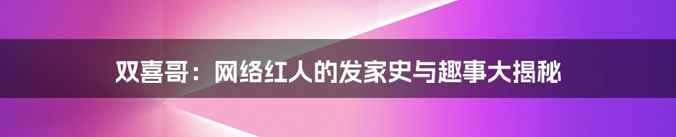 双喜哥:网络红人的发家史与趣事大揭秘