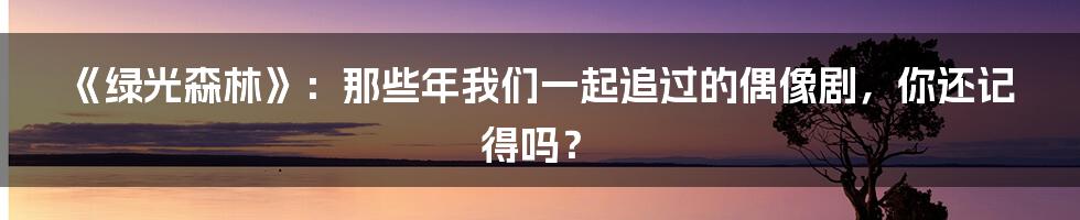 《绿光森林》:那些年我们一起追过的偶像剧,你还记得吗?