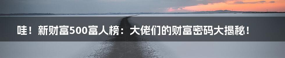 哇!新财富500富人榜:大佬们的财富密码大揭秘!