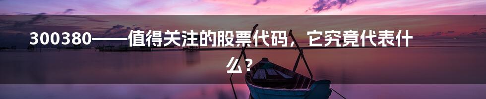 300380——值得关注的股票代码,它究竟代表什么?