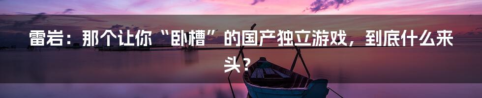 雷岩:那个让你“卧槽”的国产独立游戏,到底什么来头?