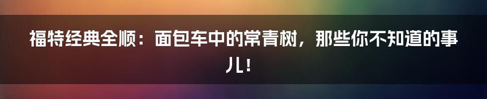 福特经典全顺:面包车中的常青树,那些你不知道的事儿!