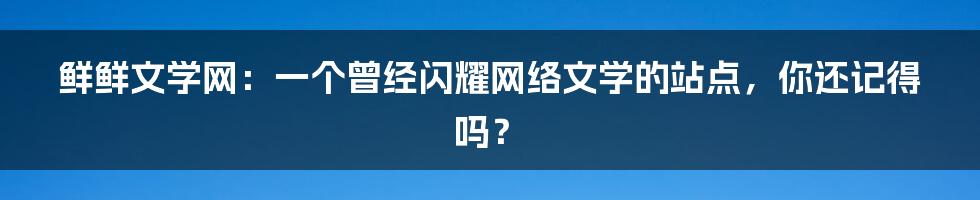 鲜鲜文学网:一个曾经闪耀网络文学的站点,你还记得吗?