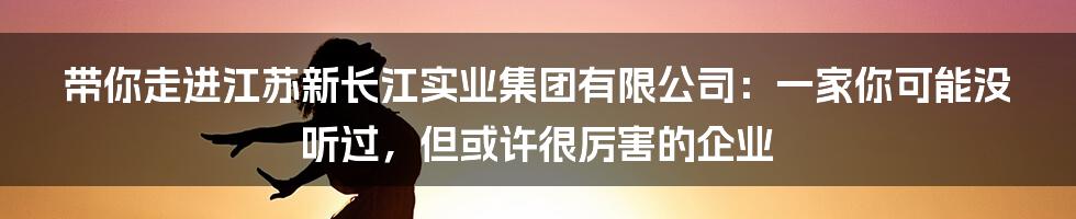 带你走进江苏新长江实业集团有限公司：一家你可能没听过，但或许很厉害的企业