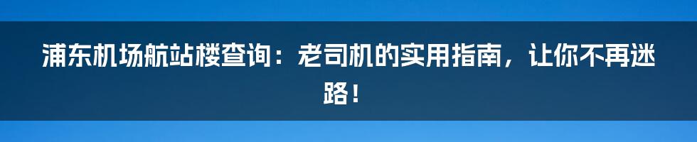浦东机场航站楼查询:老司机的实用指南,让你不再迷路!