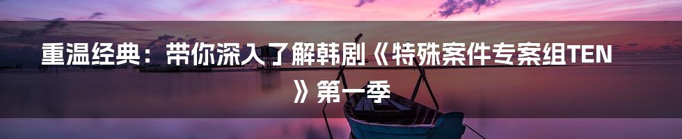 重温经典:带你深入了解韩剧《特殊案件专案组TEN》第一季