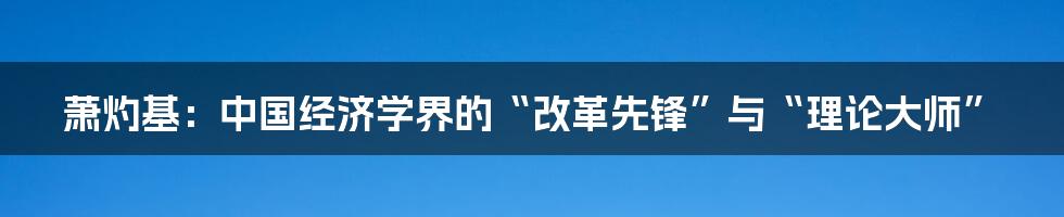 萧灼基:中国经济学界的“改革先锋”与“理论大师”