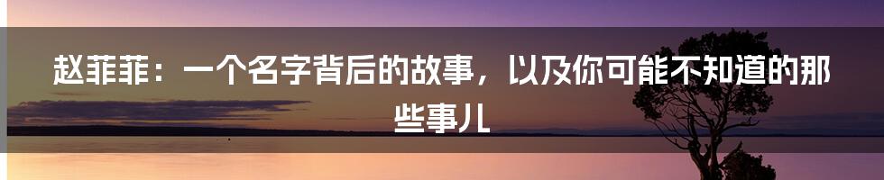 赵菲菲:一个名字背后的故事,以及你可能不知道的那些事儿