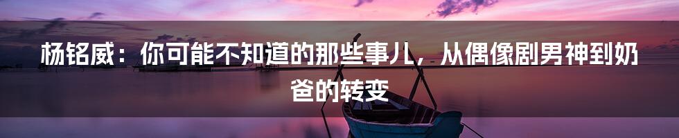 杨铭威:你可能不知道的那些事儿,从偶像剧男神到奶爸的转变
