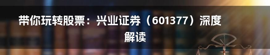 带你玩转股票:兴业证券(601377)深度解读