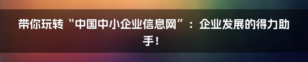 带你玩转“中国中小企业信息网”:企业发展的得力助手!