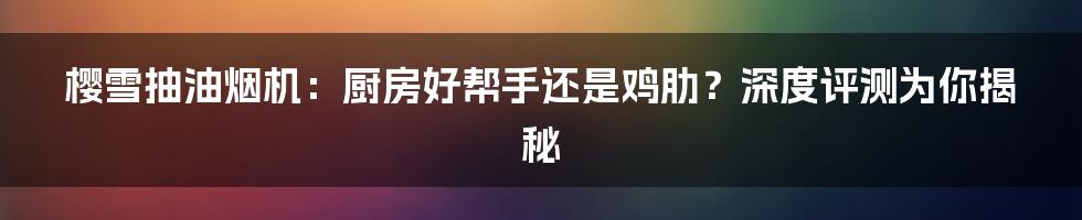 樱雪抽油烟机:厨房好帮手还是鸡肋?深度评测为你揭秘