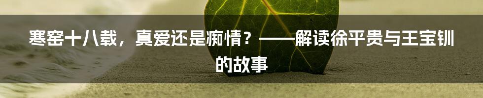 寒窑十八载,真爱还是痴情?——解读徐平贵与王宝钏的故事