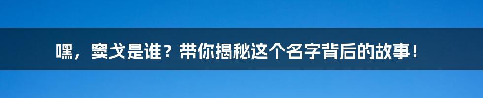 嘿,窦戈是谁?带你揭秘这个名字背后的故事!