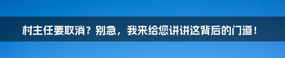 村主任要取消?别急,我来给您讲讲这背后的门道!