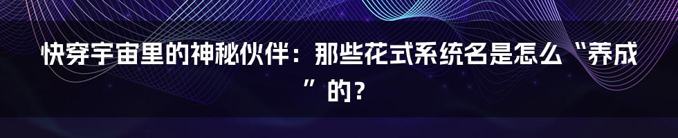 快穿宇宙里的神秘伙伴:那些花式系统名是怎么“养成”的?