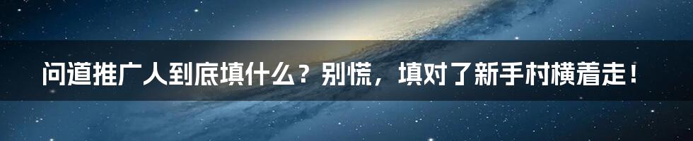 问道推广人到底填什么?别慌,填对了新手村横着走!