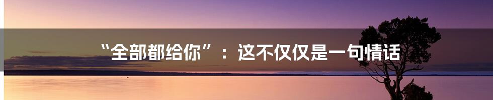 “全部都给你”：这不仅仅是一句情话