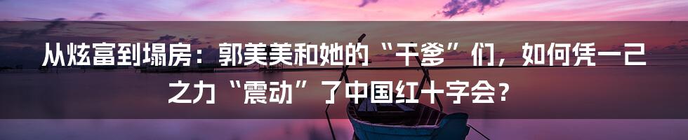 从炫富到塌房:郭美美和她的“干爹”们,如何凭一己之力“震动”了中国红十字会?