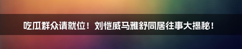 吃瓜群众请就位!刘恺威马雅舒同居往事大揭秘!