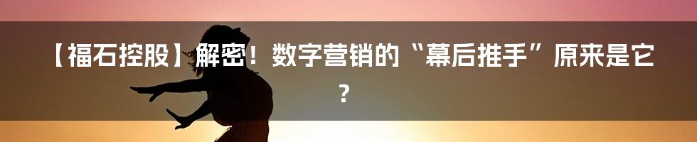 【福石控股】解密!数字营销的“幕后推手”原来是它?