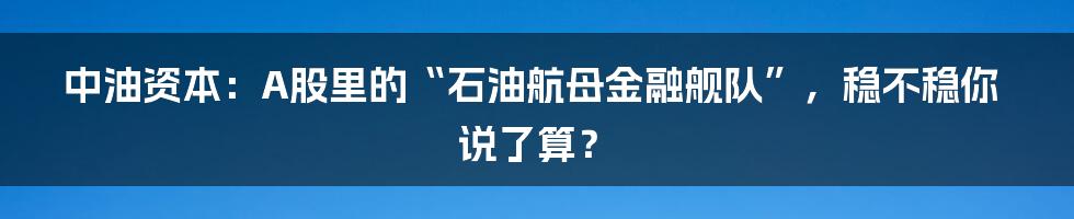 中油资本:A股里的“石油航母金融舰队”,稳不稳你说了算?