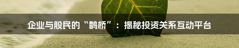 企业与股民的“鹊桥”:揭秘投资关系互动平台