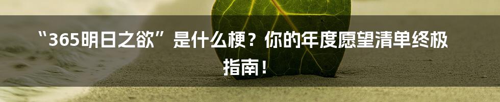 “365明日之欲”是什么梗?你的年度愿望清单终极指南!