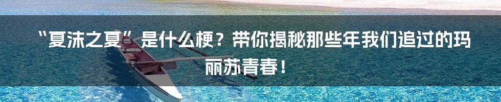 “夏沫之夏”是什么梗？带你揭秘那些年我们追过的玛丽苏青春！