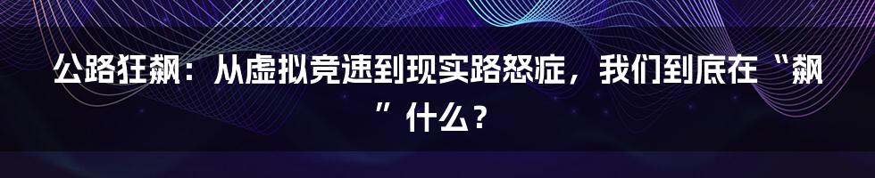 公路狂飙:从虚拟竞速到现实路怒症,我们到底在“飙”什么?