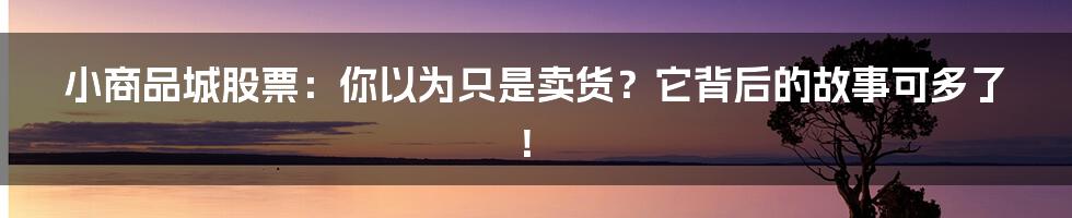 小商品城股票:你以为只是卖货?它背后的故事可多了!