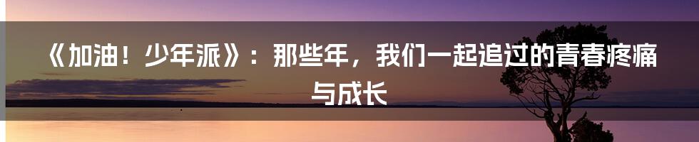 《加油!少年派》:那些年,我们一起追过的青春疼痛与成长