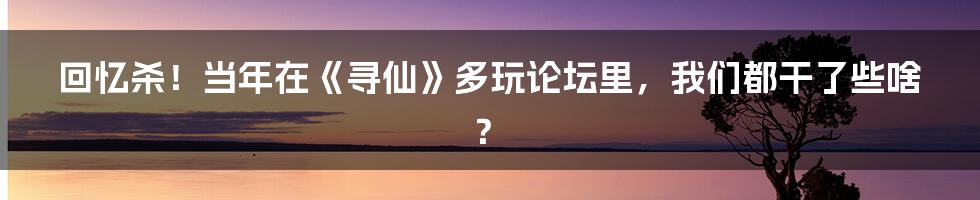 回忆杀！当年在《寻仙》多玩论坛里，我们都干了些啥？