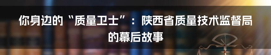 你身边的“质量卫士”:陕西省质量技术监督局的幕后故事