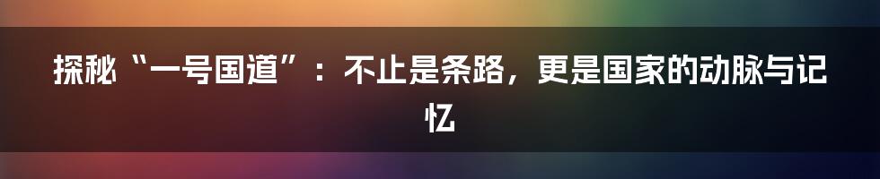 探秘“一号国道”:不止是条路,更是国家的动脉与记忆