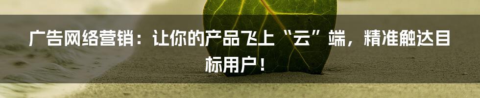 广告网络营销：让你的产品飞上“云”端，精准触达目标用户！