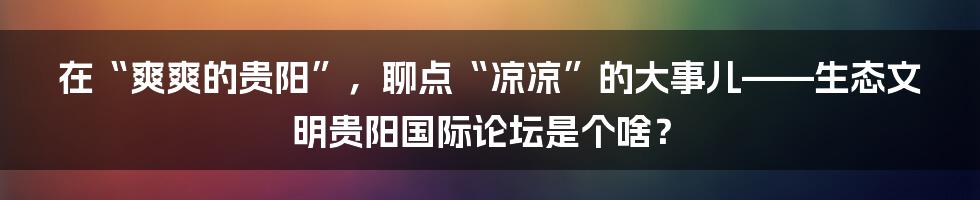 在“爽爽的贵阳”，聊点“凉凉”的大事儿——生态文明贵阳国际论坛是个啥？