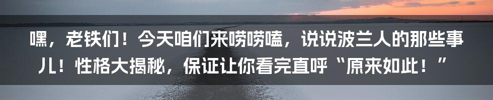嘿，老铁们！今天咱们来唠唠嗑，说说波兰人的那些事儿！性格大揭秘，保证让你看完直呼“原来如此！”