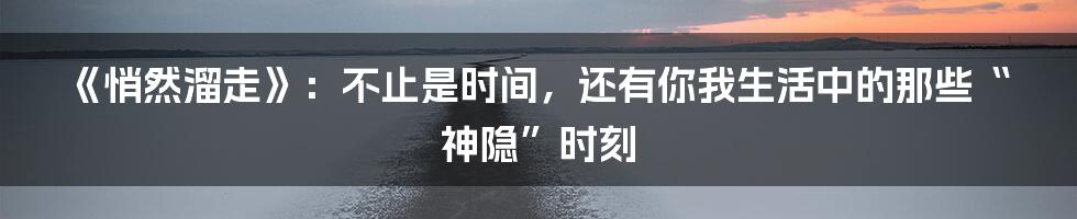 《悄然溜走》：不止是时间，还有你我生活中的那些“神隐”时刻