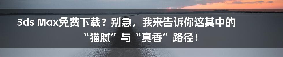 3ds Max免费下载？别急，我来告诉你这其中的“猫腻”与“真香”路径！