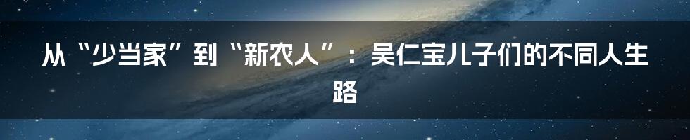 从“少当家”到“新农人”:吴仁宝儿子们的不同人生路
