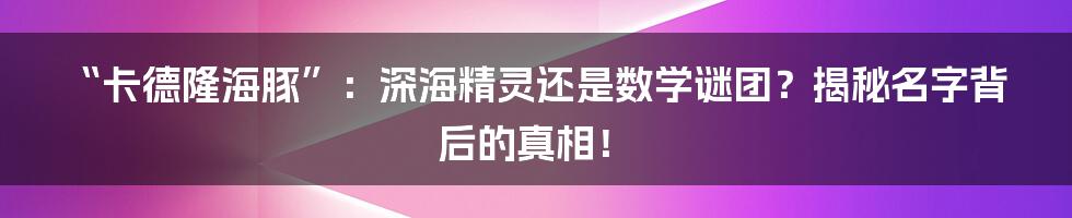 “卡德隆海豚”:深海精灵还是数学谜团?揭秘名字背后的真相!