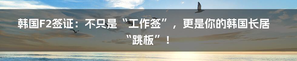 韩国F2签证:不只是“工作签”,更是你的韩国长居“跳板”!