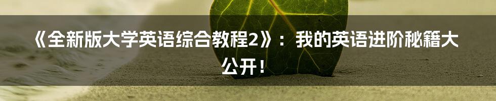 《全新版大学英语综合教程2》：我的英语进阶秘籍大公开！